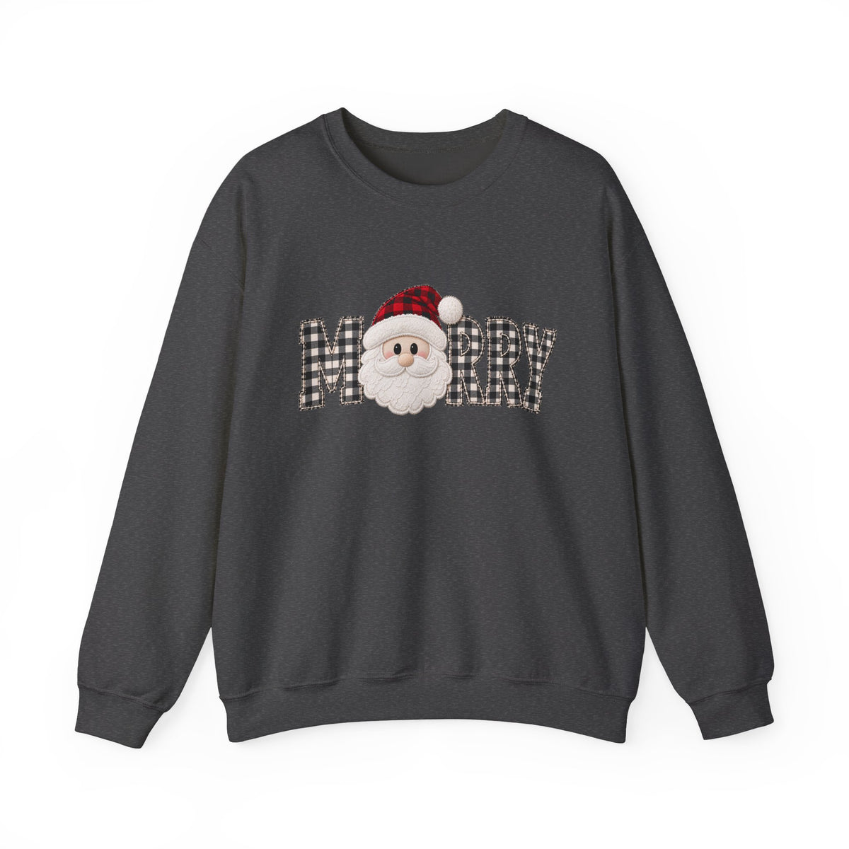 Merry Christmas Sweatshirt, Santa Christmas Crewneck, Plaid Holiday Sweater, Cute Santa Shirt, Cozy Christmas Gift for Her