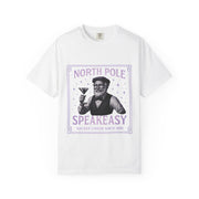 North Pole Speakeasy T-Shirt, Holiday T-Shirt, Unisex Christmas Tee, Vintage Style Tee, Fun Santa Shirt, Festive Gift Idea