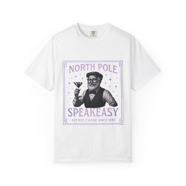 North Pole Speakeasy T-Shirt, Holiday T-Shirt, Unisex Christmas Tee, Vintage Style Tee, Fun Santa Shirt, Festive Gift Idea