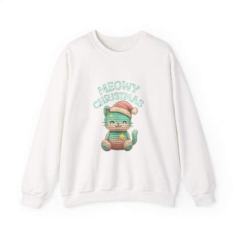 Meowy Christmas Sweatshirt, Cozy Cat Crewneck, Cat Lover Gift, Holiday Apparel, Winter Fashion