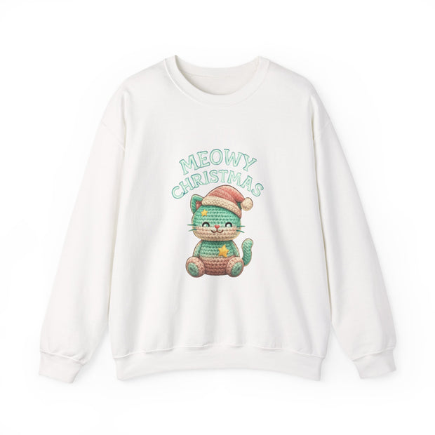 Meowy Christmas Sweatshirt, Cozy Cat Crewneck, Cat Lover Gift, Holiday Apparel, Winter Fashion