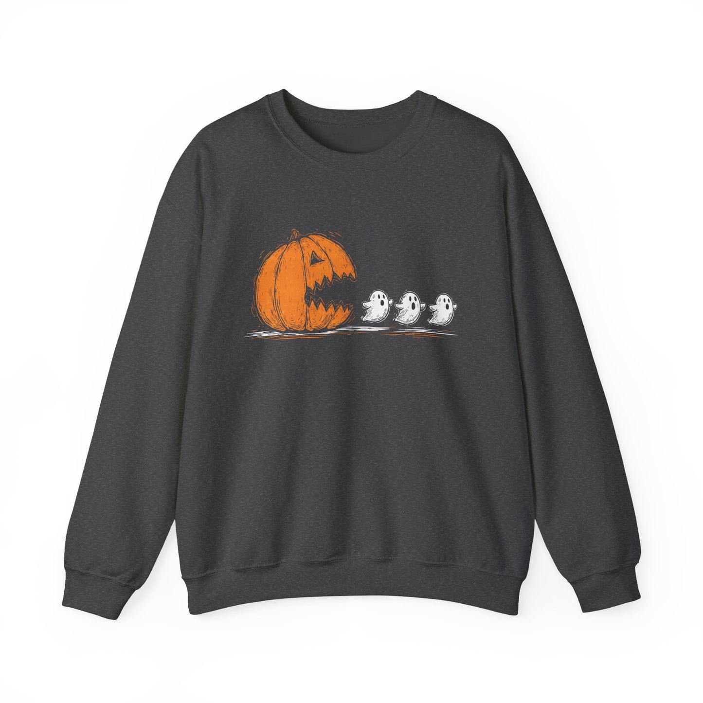 Pumpkin and Ghosts Crewneck Sweatshirt | Halloween Pumpkin Ghost Illustration