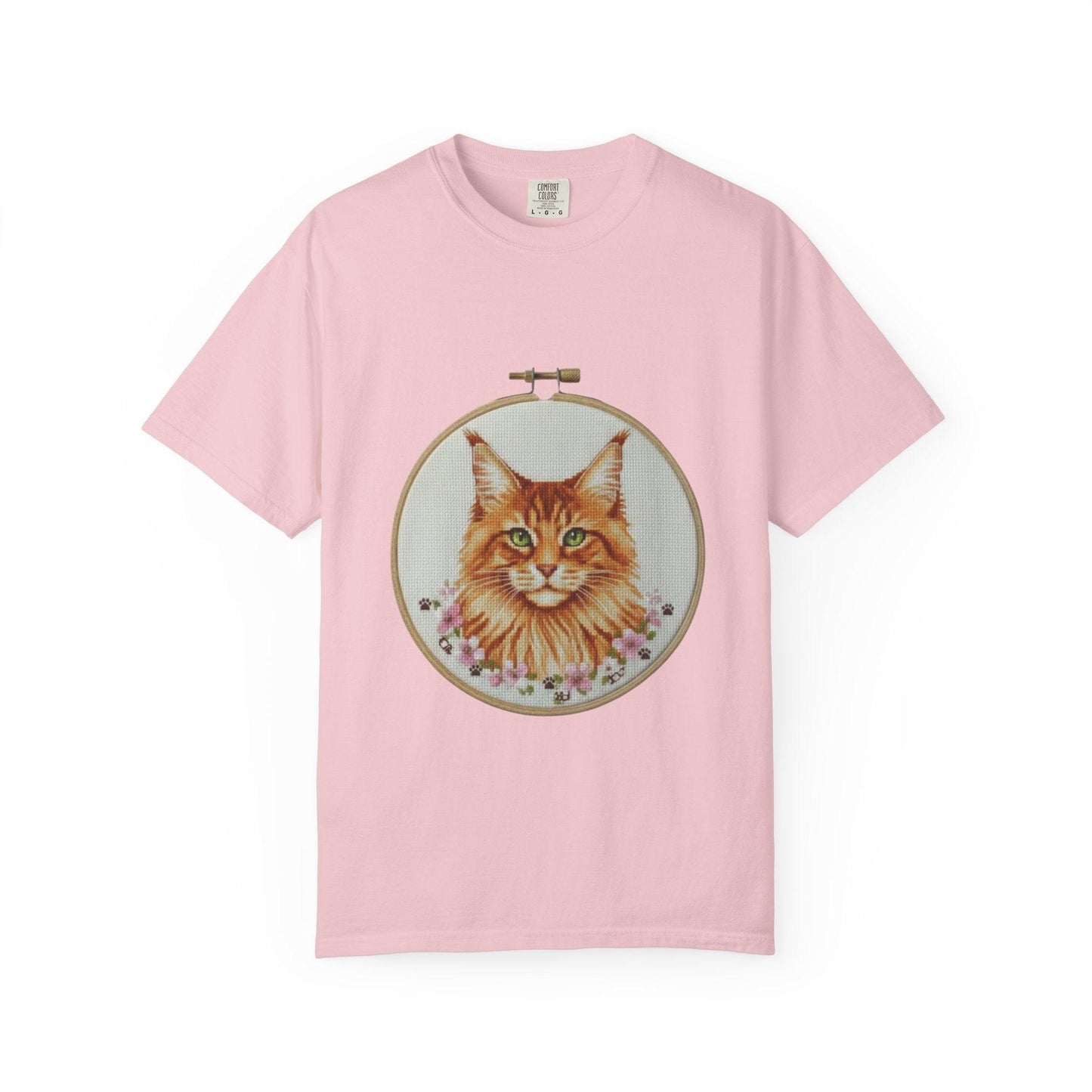 Orange Tabby Cat Portrait T-shirt | Embroidery Hoop Illustration