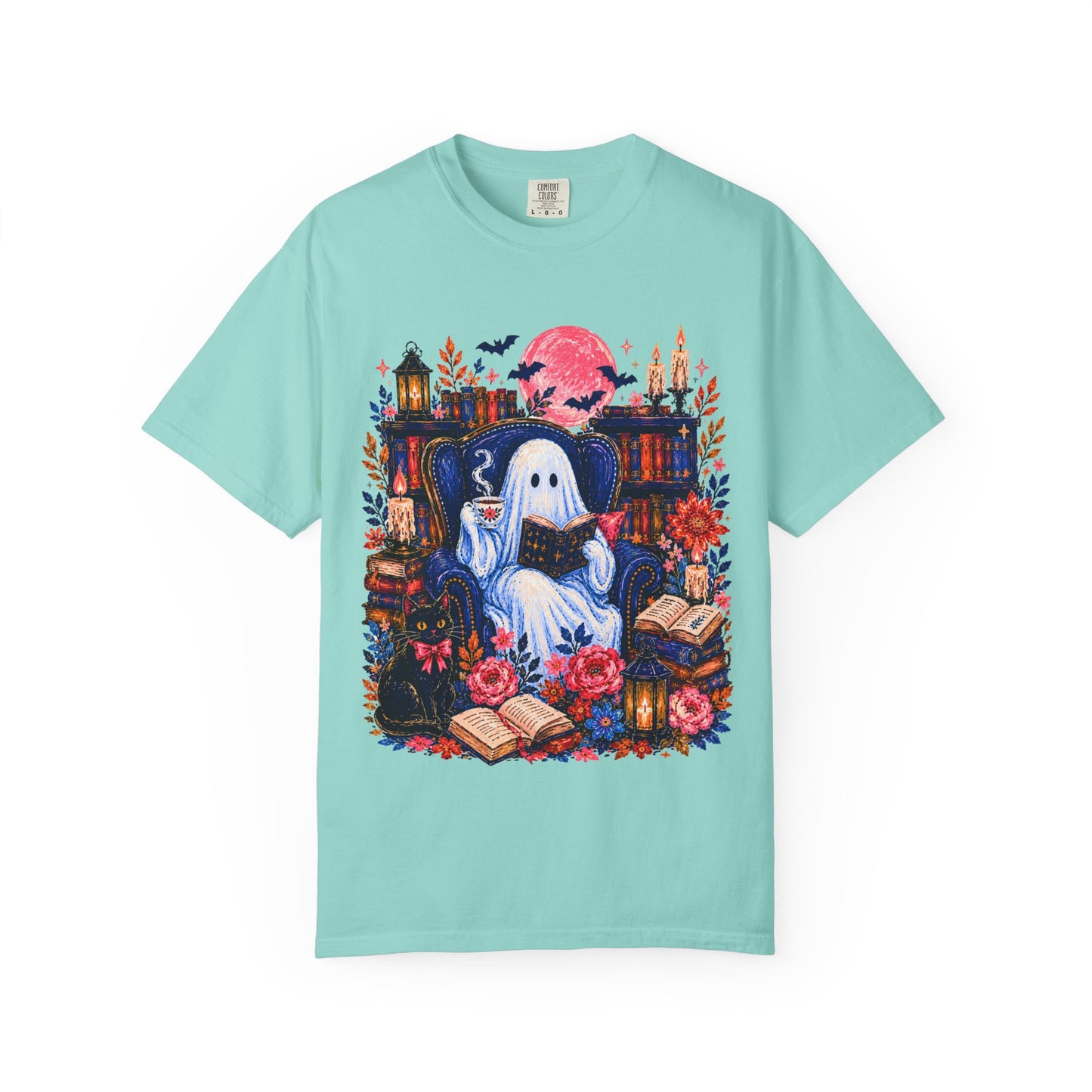 Cozy Reading Ghost T-Shirt | Bookish Halloween Illustration