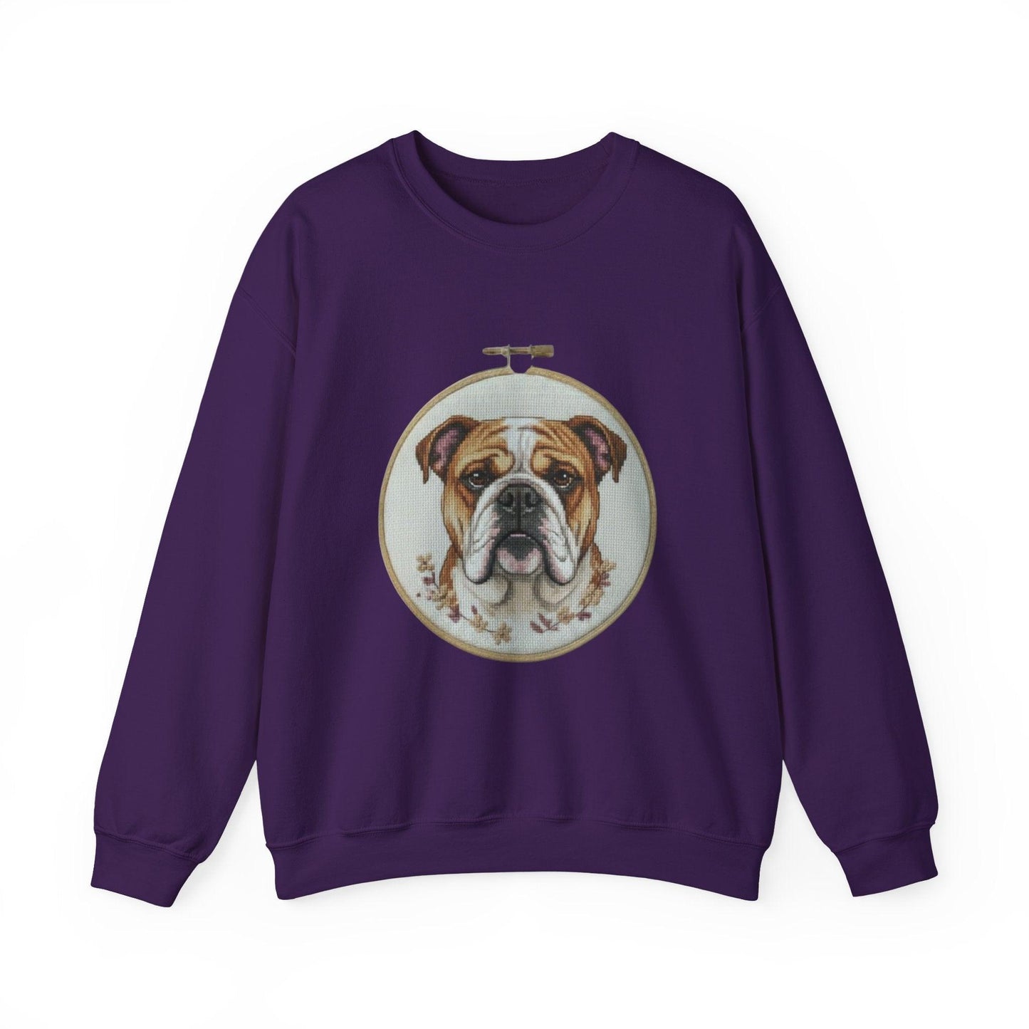 English Bulldog Portrait Sweatshirt | Vintage Embroidery Hoop Dog Crewneck