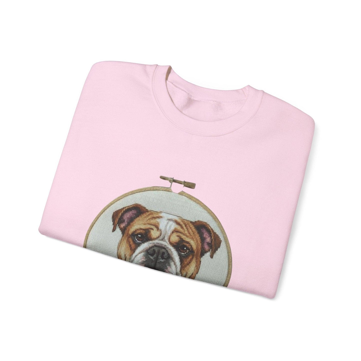 English Bulldog Portrait Sweatshirt | Vintage Embroidery Hoop Dog Crewneck