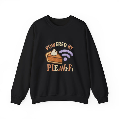 Powered by Pie and Wi-Fi Crewneck Sweatshirt, Cozy Sweatshirt Gift, Funny Thanksgiving Apparel, Comfy Fall Wear, Unisex Sweater