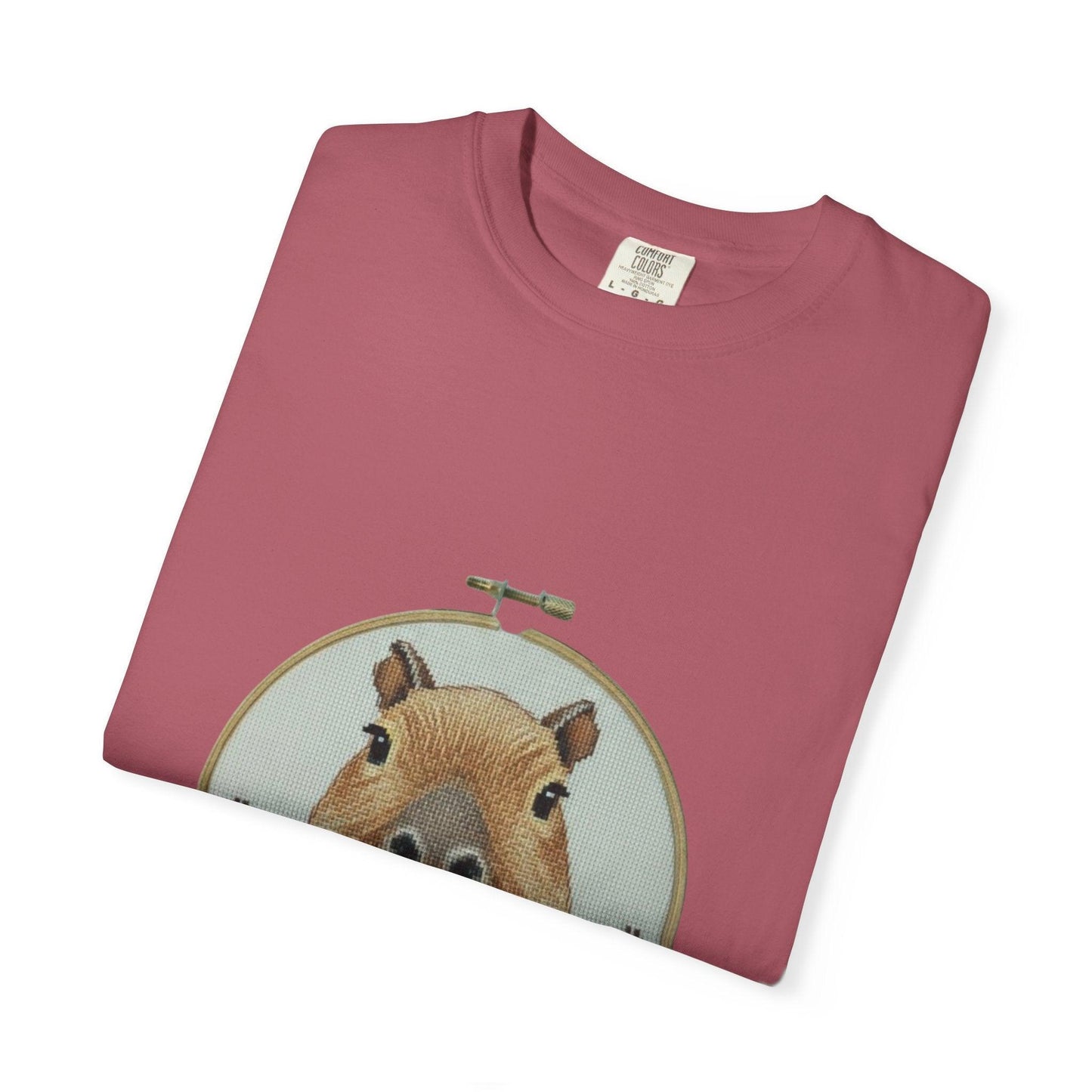 Capybara Portrait T-Shirt | Floral Embroidery Hoop Design