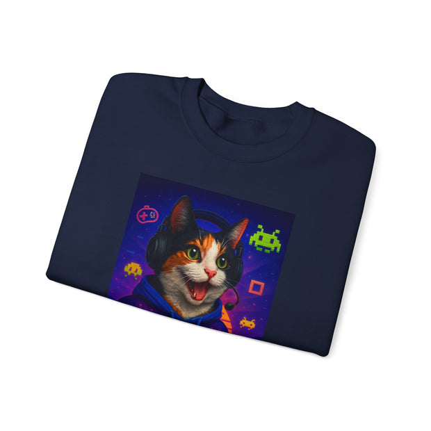 Gamer Cat Crewneck Sweatshirt, Cozy Gamer Apparel, Perfect Gift for Cat Lovers, Funny Sweatshirt for Birthdays, Gaming Merchandise
