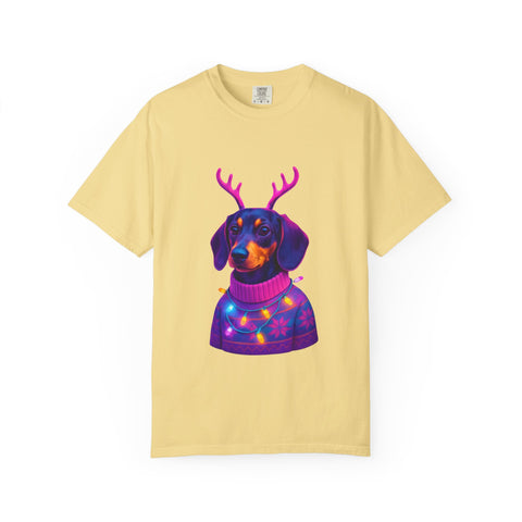 Dachshund in Reindeer Antlers T-Shirt | Christmas Sweater Lights Design
