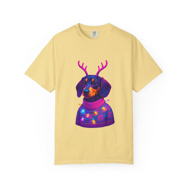 Dachshund in Reindeer Antlers T-Shirt | Christmas Sweater Lights Design