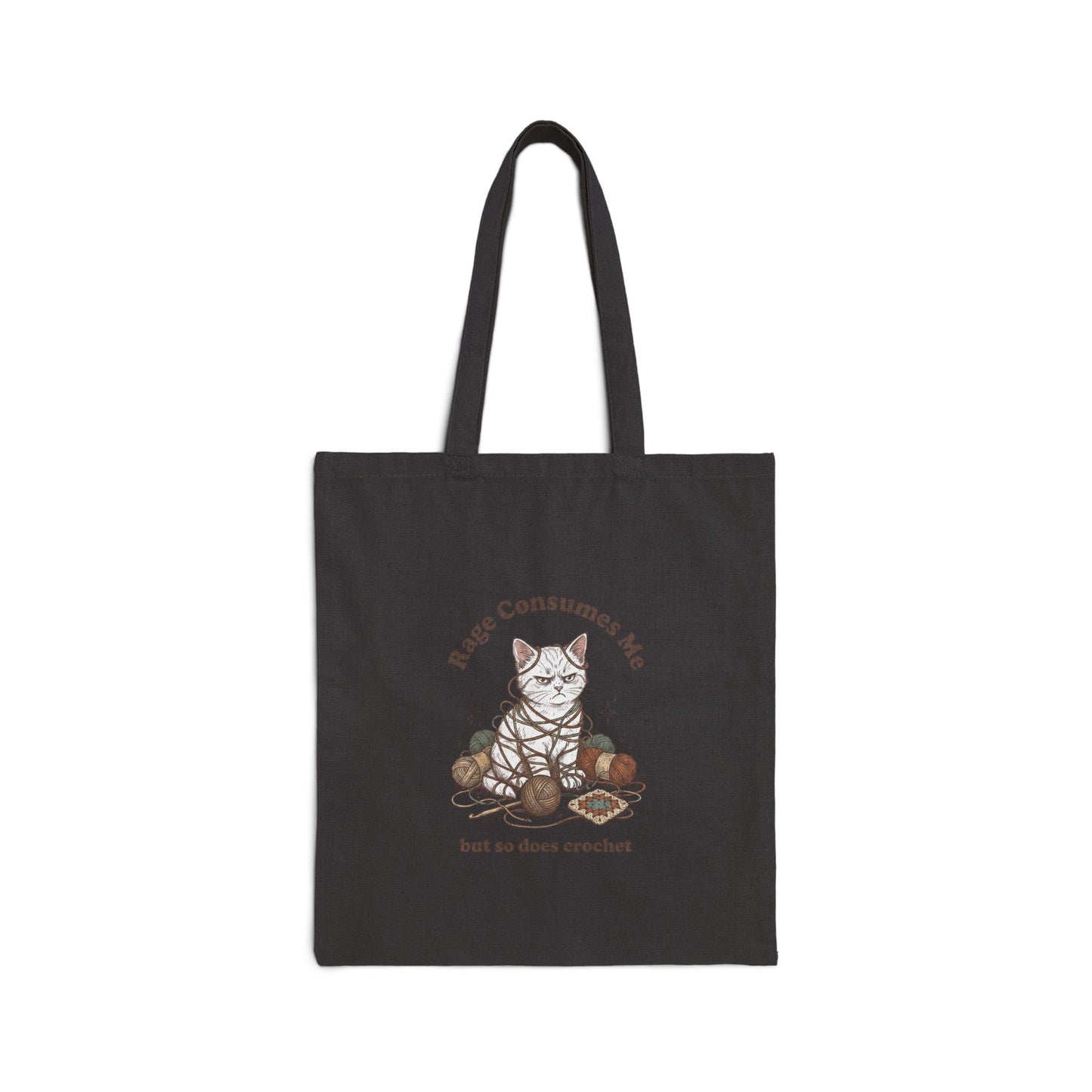 Rage Consumes Me Crochet Tote Bag, Funny Yarn Lover Canvas Tote, Grandma Hobbies Bag, Crochet Cat Market Bag, Knitting Gift