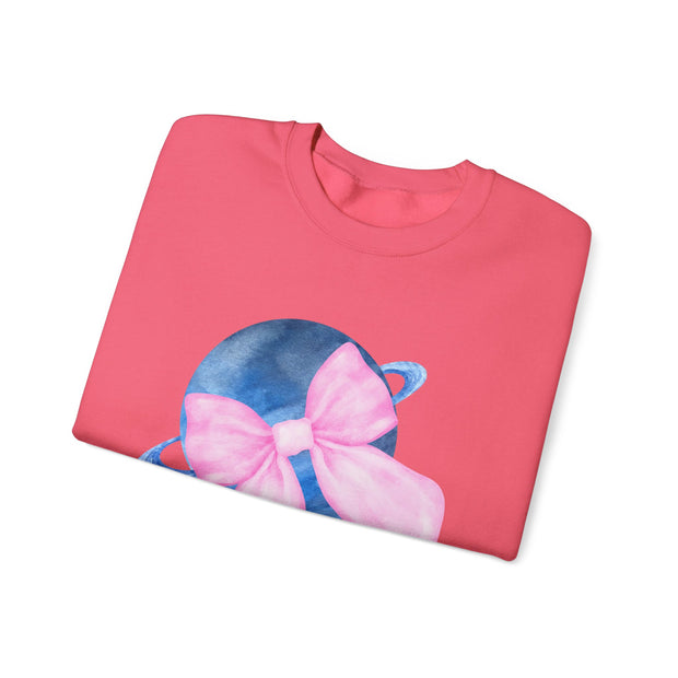 Blue Saturn Wrapped In A Pink Bow Unisex Crewneck Sweatshirt
