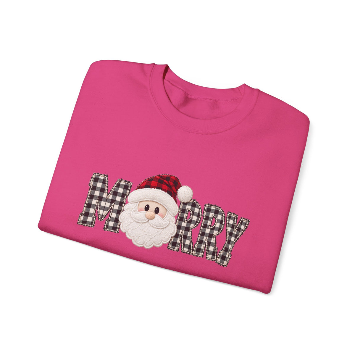 Merry Christmas Sweatshirt, Santa Christmas Crewneck, Plaid Holiday Sweater, Cute Santa Shirt, Cozy Christmas Gift for Her
