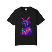 Neon English Mastiff Dog with Antlers T-Shirt | Christmas Sweater Lights Design