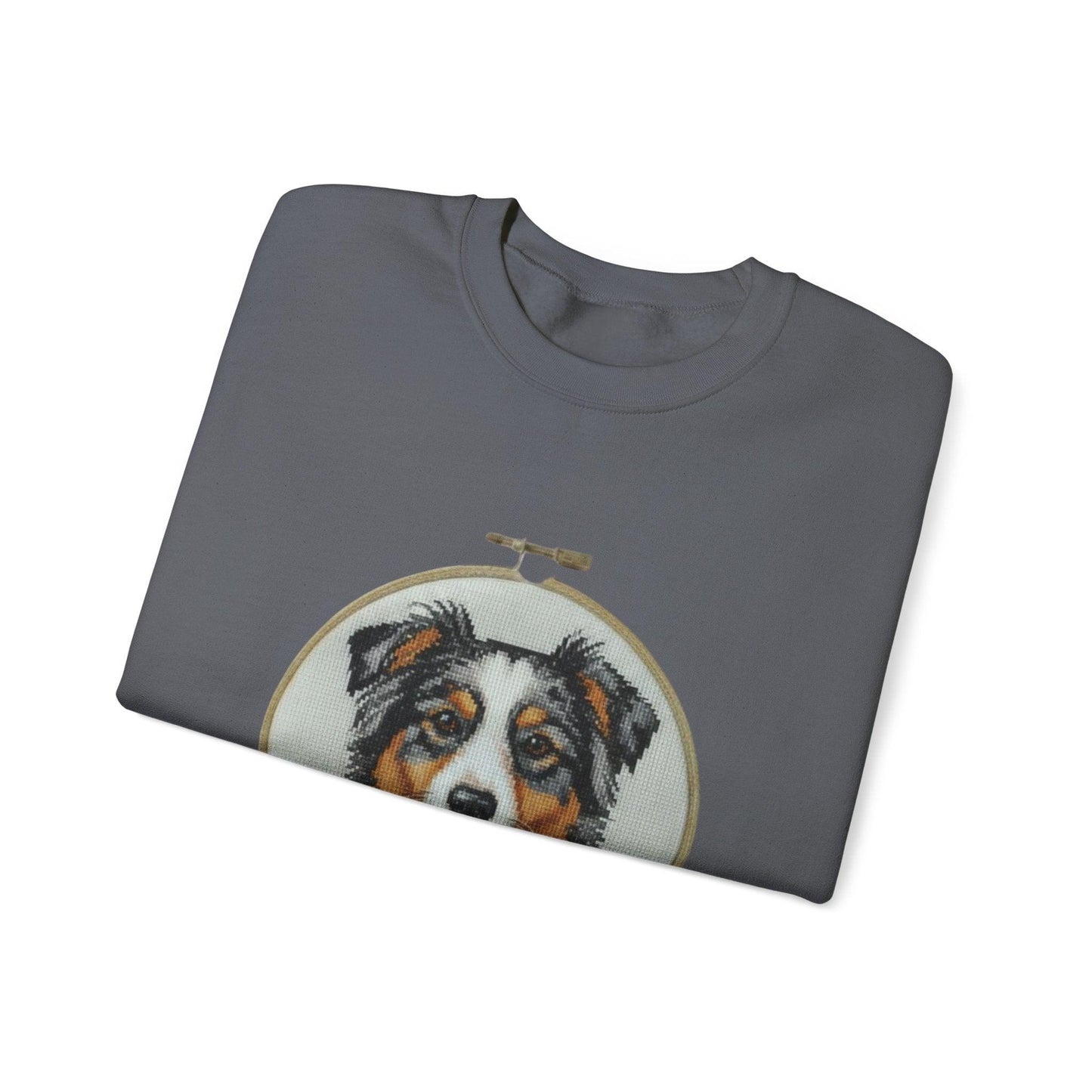 Australian Shepherd Sweatshirt, Aussie Dog Mom Gift, Embroidery Hoop Portrait, Cross Stitch Dog Crewneck