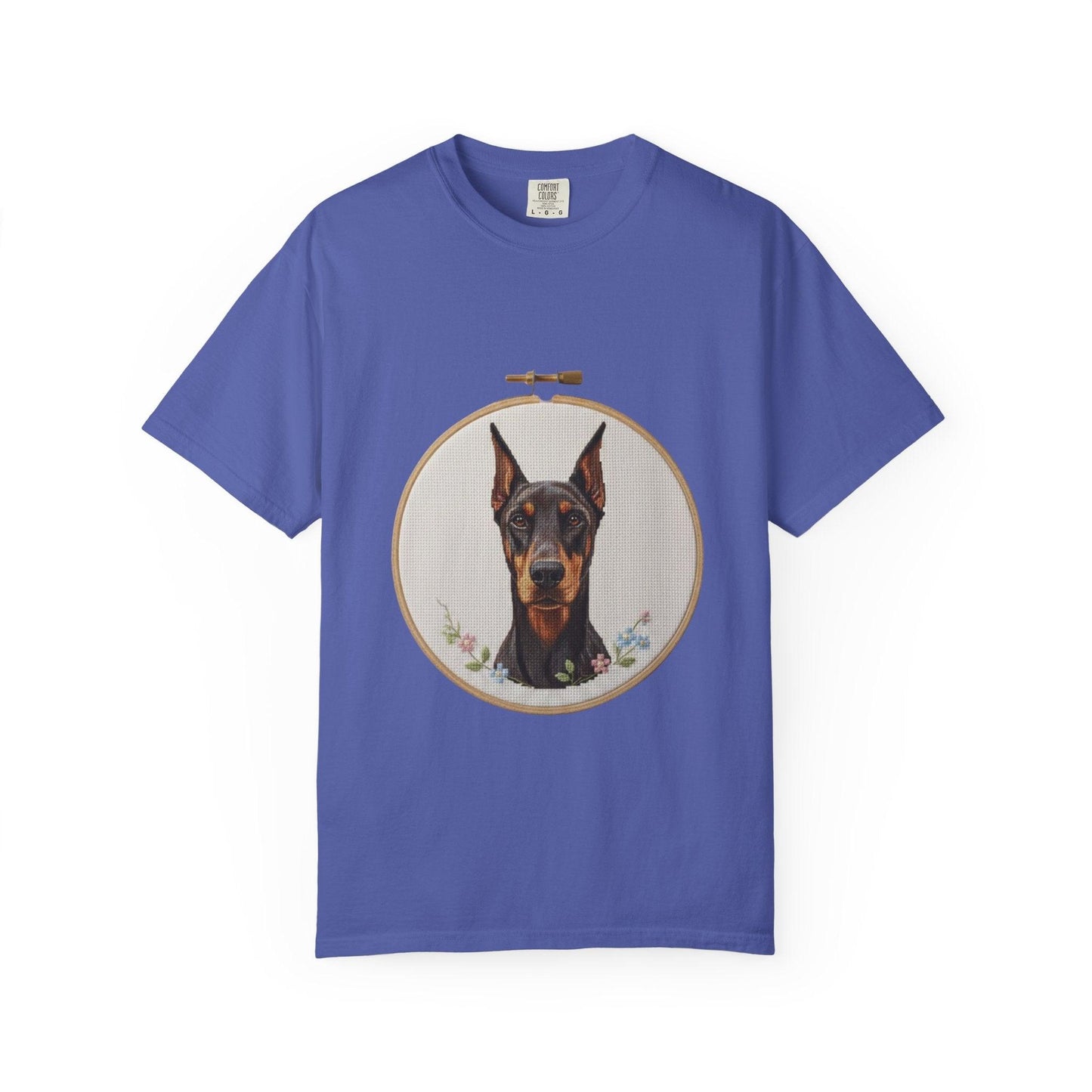 Doberman Portrait T-shirt | Embroidery Hoop Dog Illustration