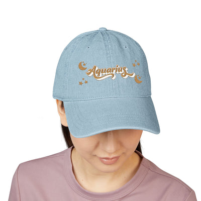 'Aquarius' Demin Embroidered Cap