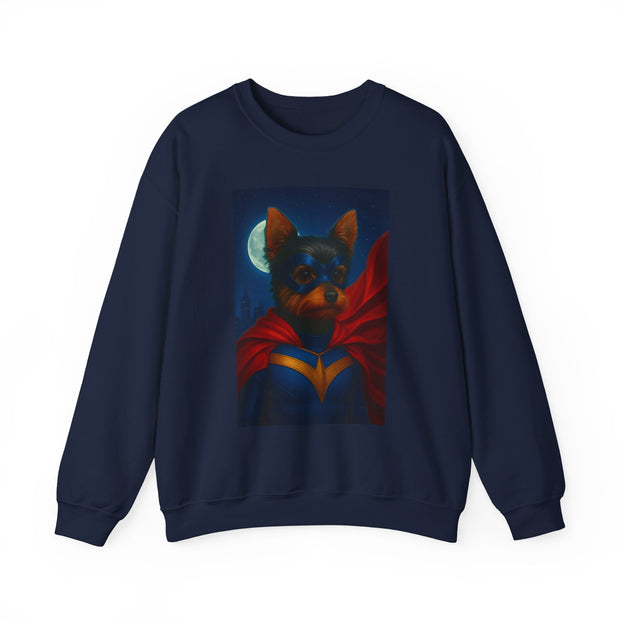 Superhero Yorkie Dog Sweatshirt, Cozy Animal Lover Crewneck, Pet Tribute Apparel, Unique Gift for Dog Lovers, Perfect for Casual Outings