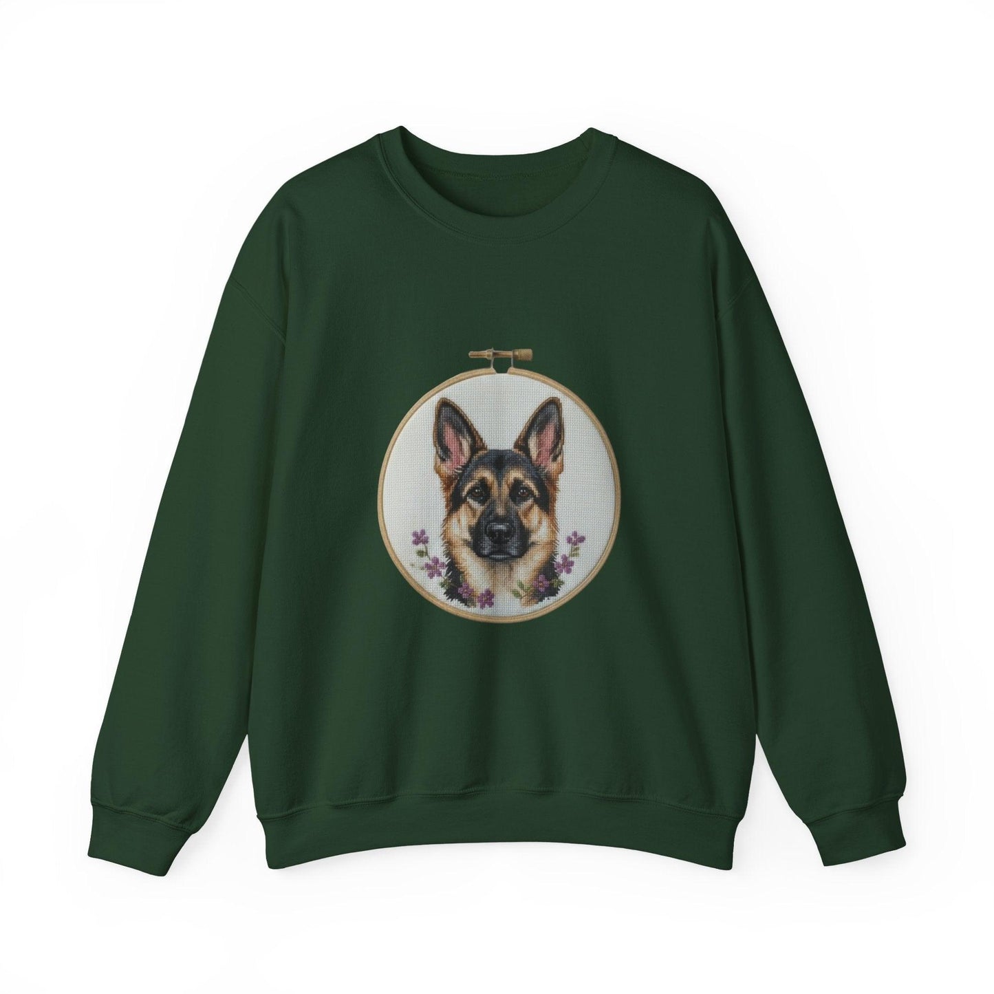 German Shepherd Portrait Embroidery Hoop Sweatshirt | Floral Dog Face