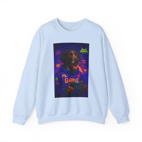 Gaming Dog Crewneck Sweatshirt, Unisex Pullover, Funny Pet Lover Gift, Retro Gaming Apparel, Cozy Gamer Sweatshirt