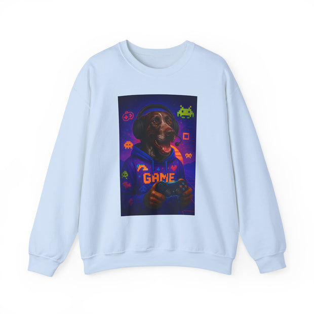 Gaming Dog Crewneck Sweatshirt, Unisex Pullover, Funny Pet Lover Gift, Retro Gaming Apparel, Cozy Gamer Sweatshirt