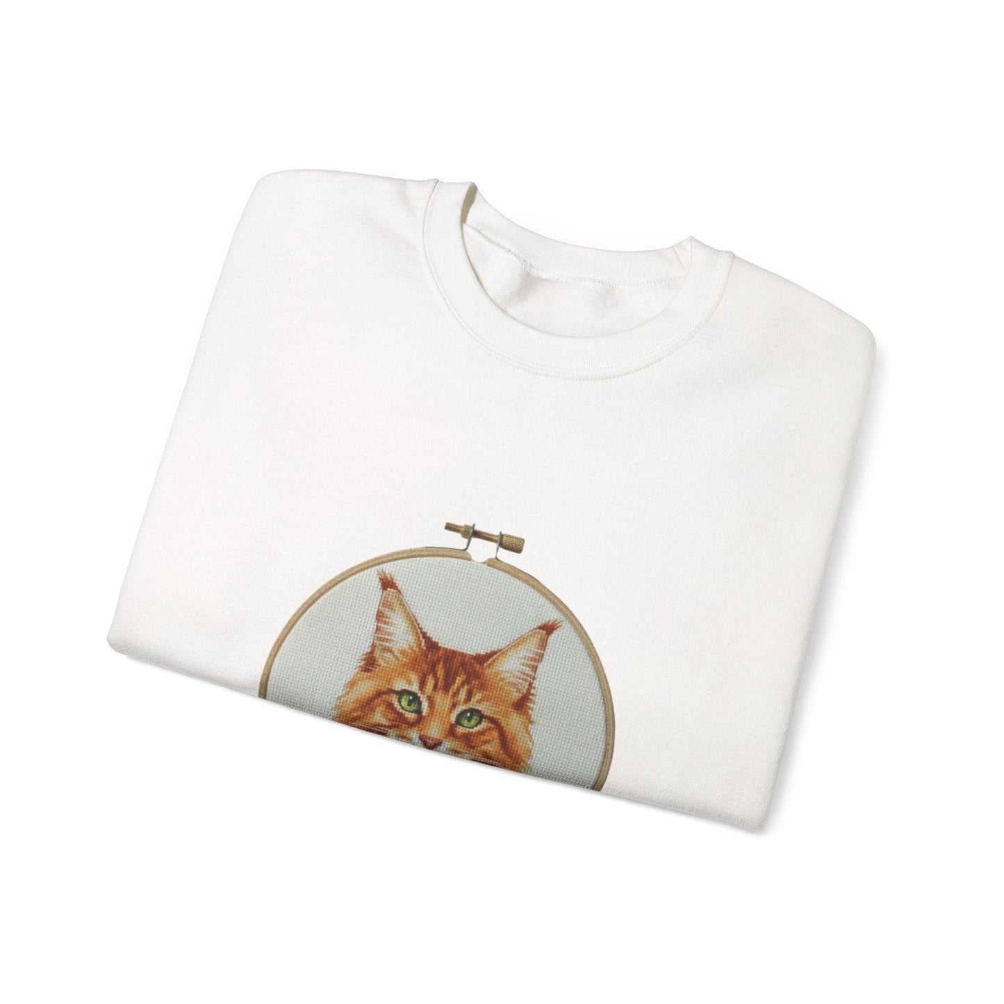 Orange Tabby Cat Sweatshirt, Cat Mom Gift, Cross Stitch Cat Portrait, Embroidery Hoop Floral Crewneck