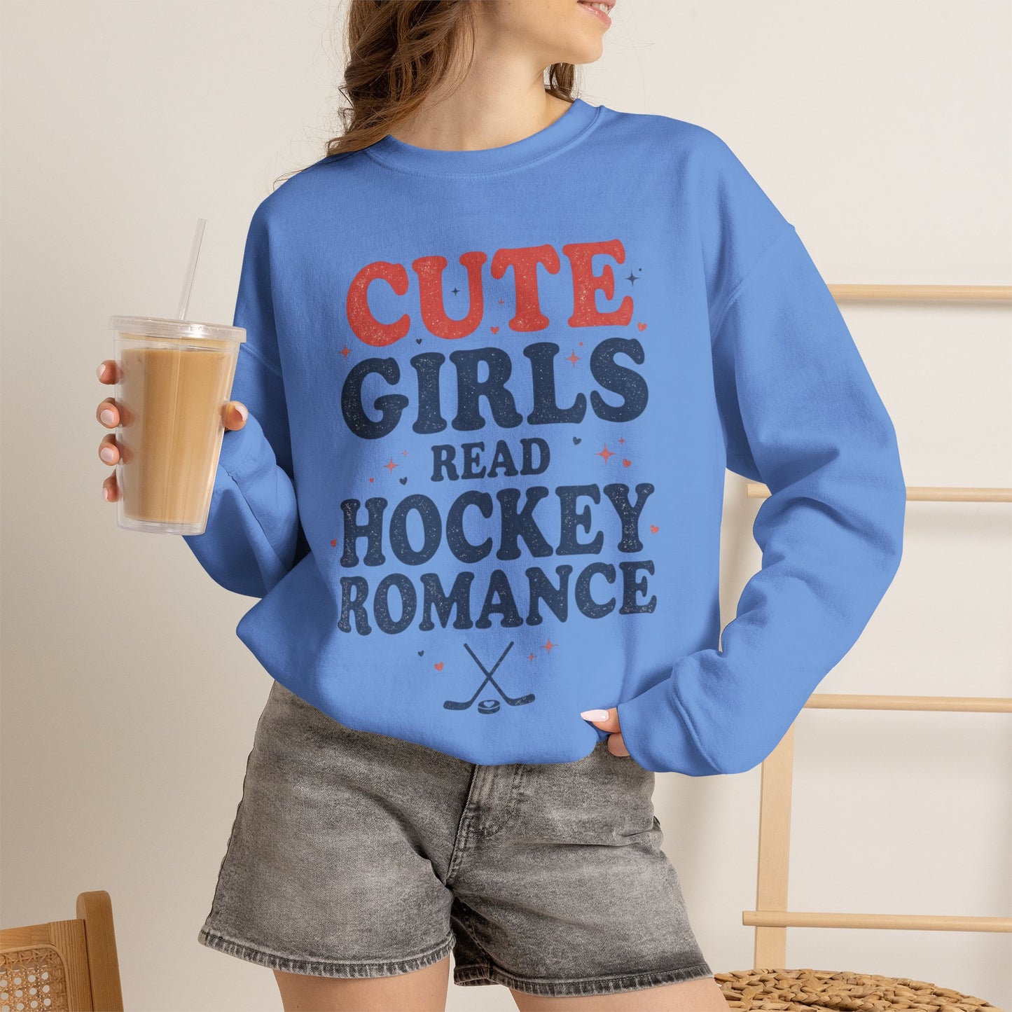 Cute Girls Read Hockey Romance Sweatshirt, Hockey Romance Booktok Crewneck, Sports Romance Reader Pullover