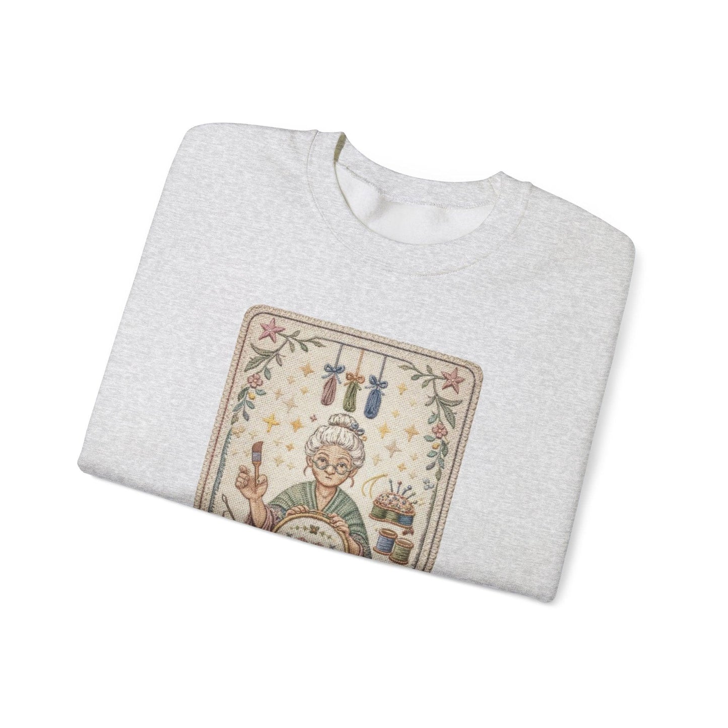 The Crafter illustration Crewneck Sweatshirt | Vintage craft tools, floral frame