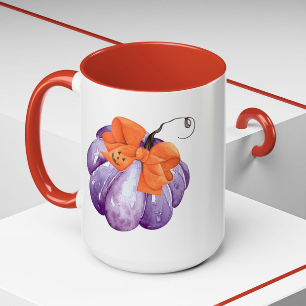 Purple Pumpkin Wrapped In A Bow Accent Coffee Mug