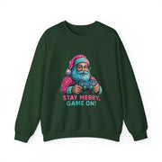 Santa with Game Controller Crewneck, Stay Merry Game On Holiday Sweatshirt