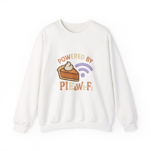 Powered by Pie and Wi-Fi Crewneck Sweatshirt, Cozy Sweatshirt Gift, Funny Thanksgiving Apparel, Comfy Fall Wear, Unisex Sweater