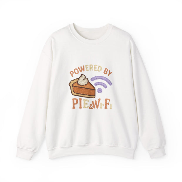 Powered by Pie and Wi-Fi Crewneck Sweatshirt, Cozy Sweatshirt Gift, Funny Thanksgiving Apparel, Comfy Fall Wear, Unisex Sweater