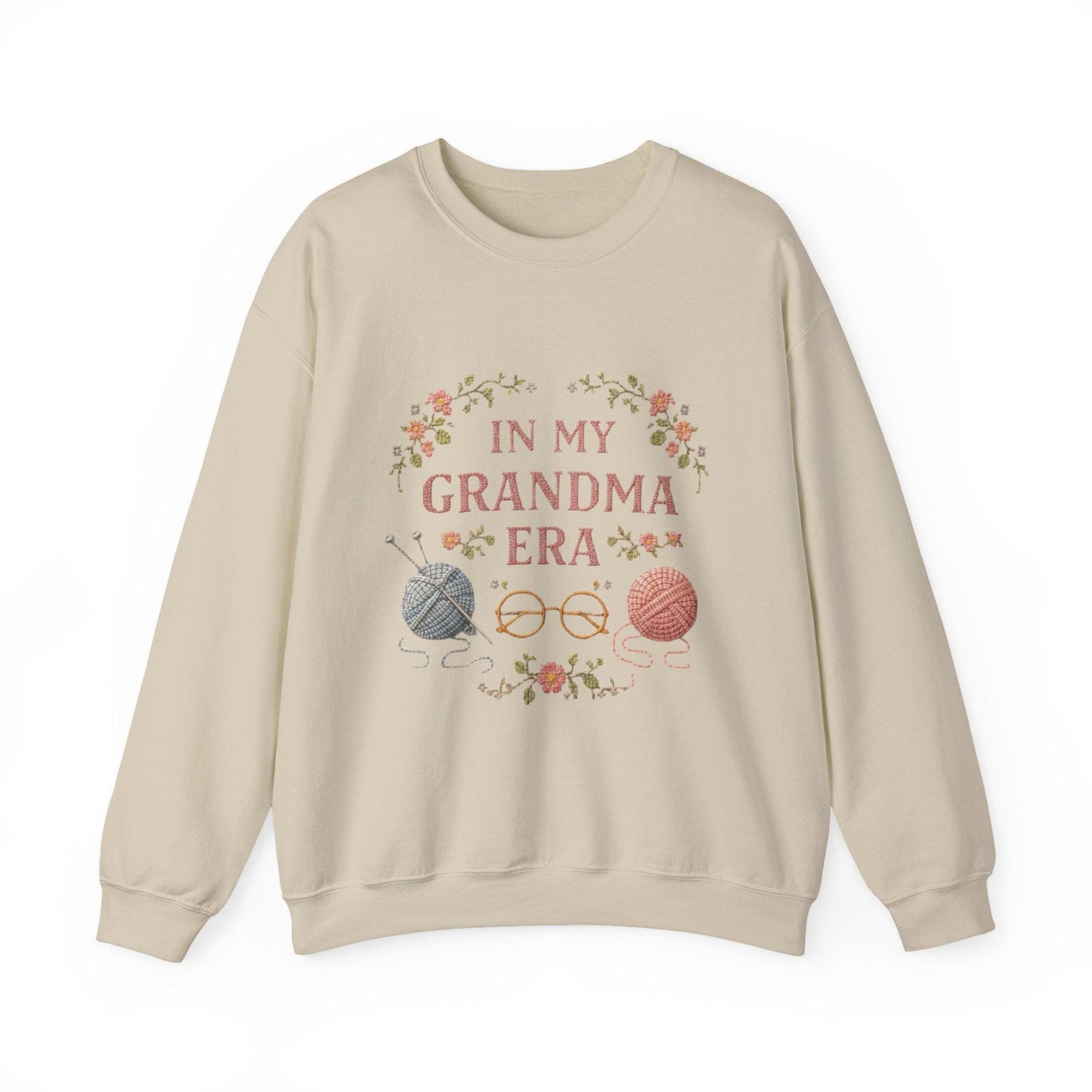 In My Grandma Era knitting balls and glasses Sweatshirt | Cozy vintage floral design