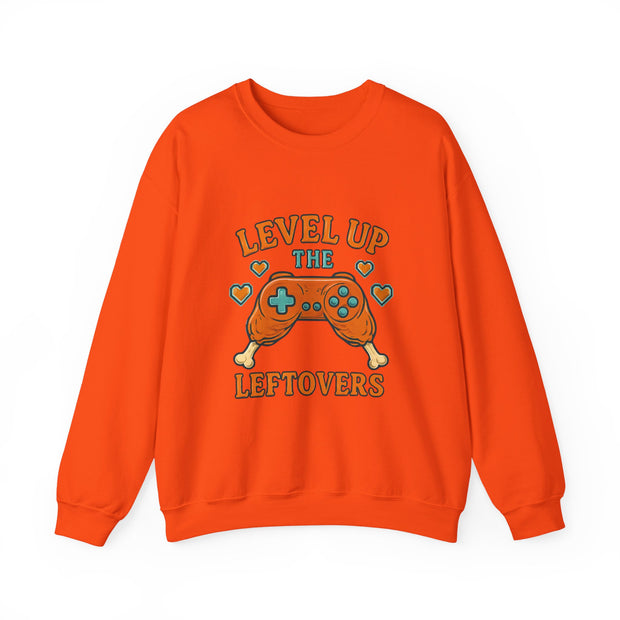 Funny Gamer Sweatshirt, Level Up Leftovers Crewneck, Gifts for Gamers, Casual Wear, Thanksgiving Sweatshirt, Cute Holiday Apparel
