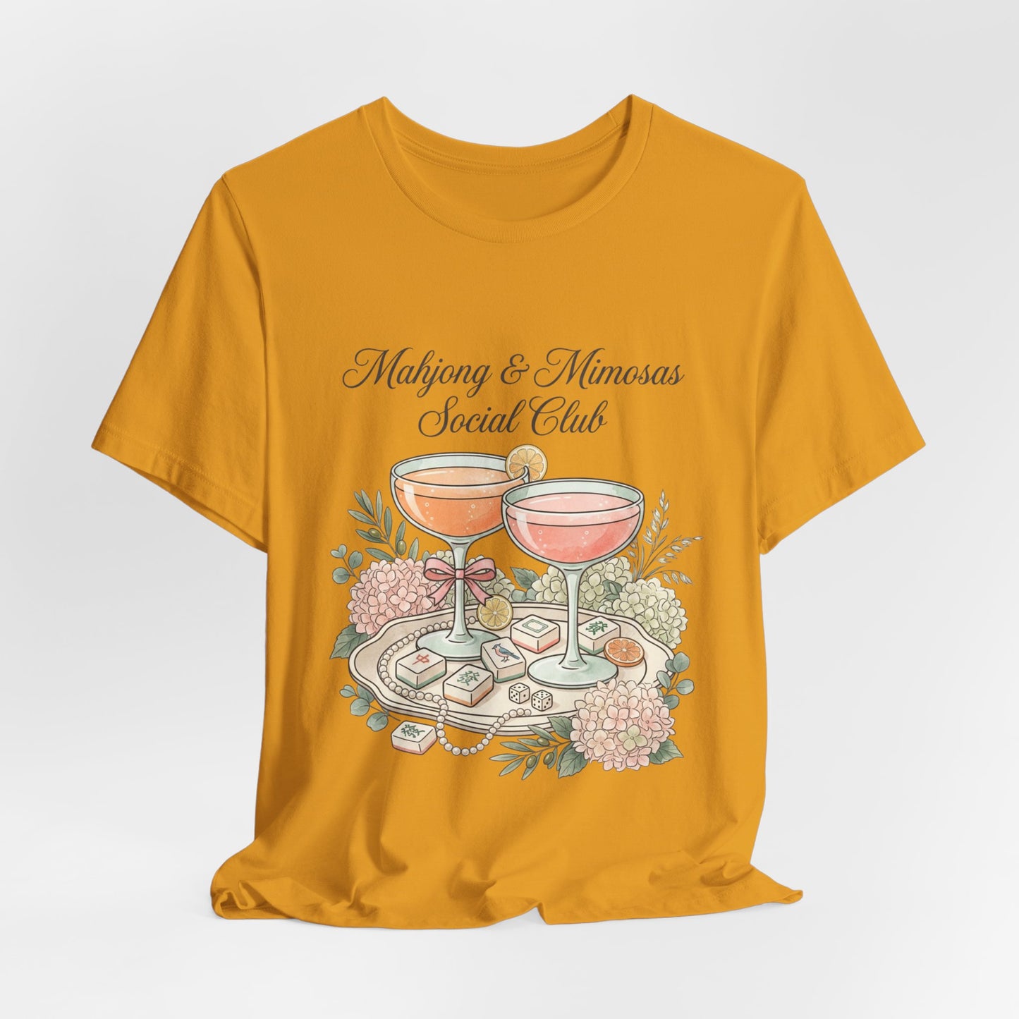 Mahjong & Mimosas Shirt, Mahjong Social Club Tee, Pastel Mahjong Graphic T-Shirt, Brunch Club Gift for Her