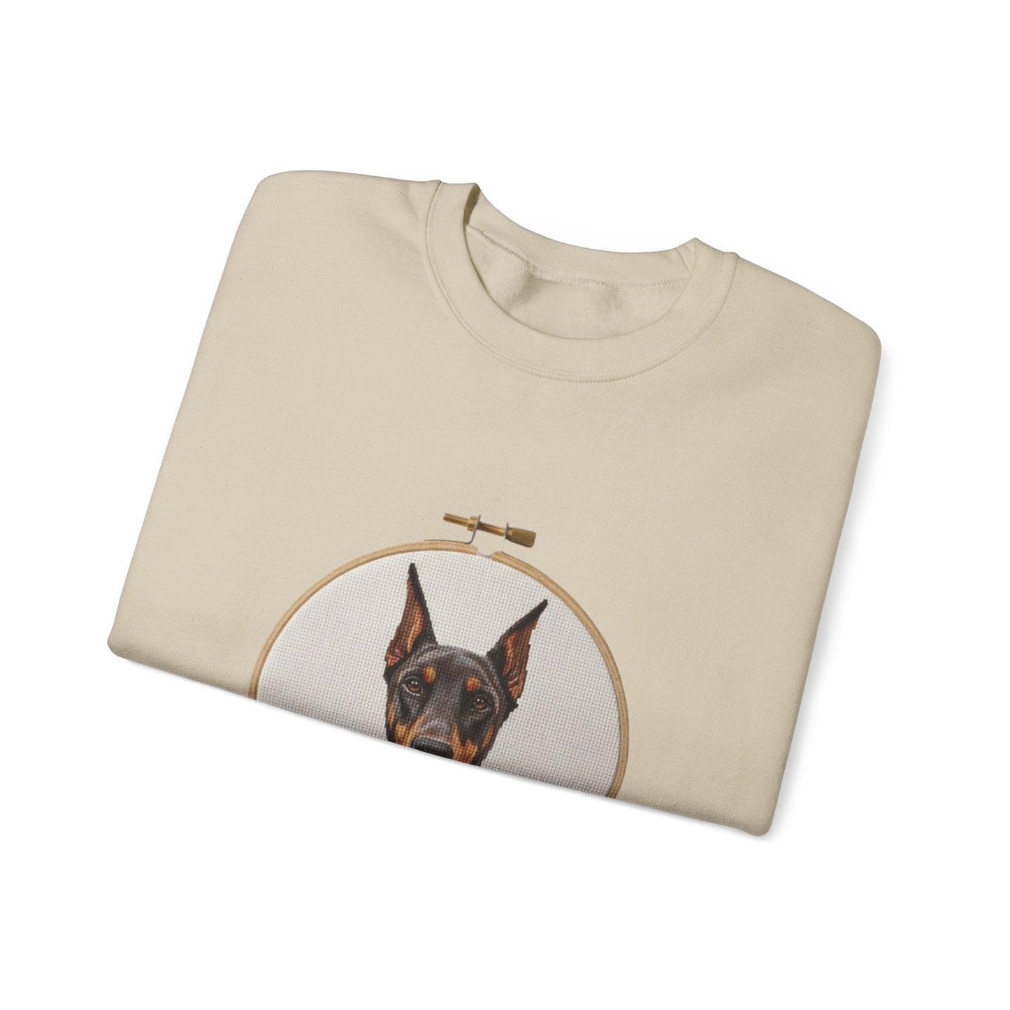 Doberman Portrait Embroidery Hoop Sweatshirt | Dog Face Crewneck