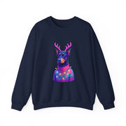 Vibrant Doberman Antlers Sweatshirt, Quirky Animal Crewneck, Cozy Holiday Gift, Fun Winter Apparel, Casual Style Top