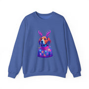 Beagle with Reindeer Antlers Sweatshirt | Colorful Holiday Dog Illustration