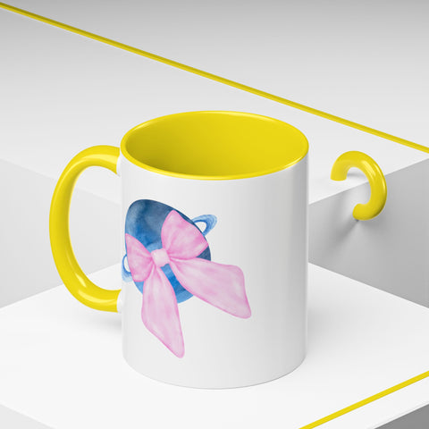 Blue Saturn Wrapped In A Pink Bow Accent Coffee Mug