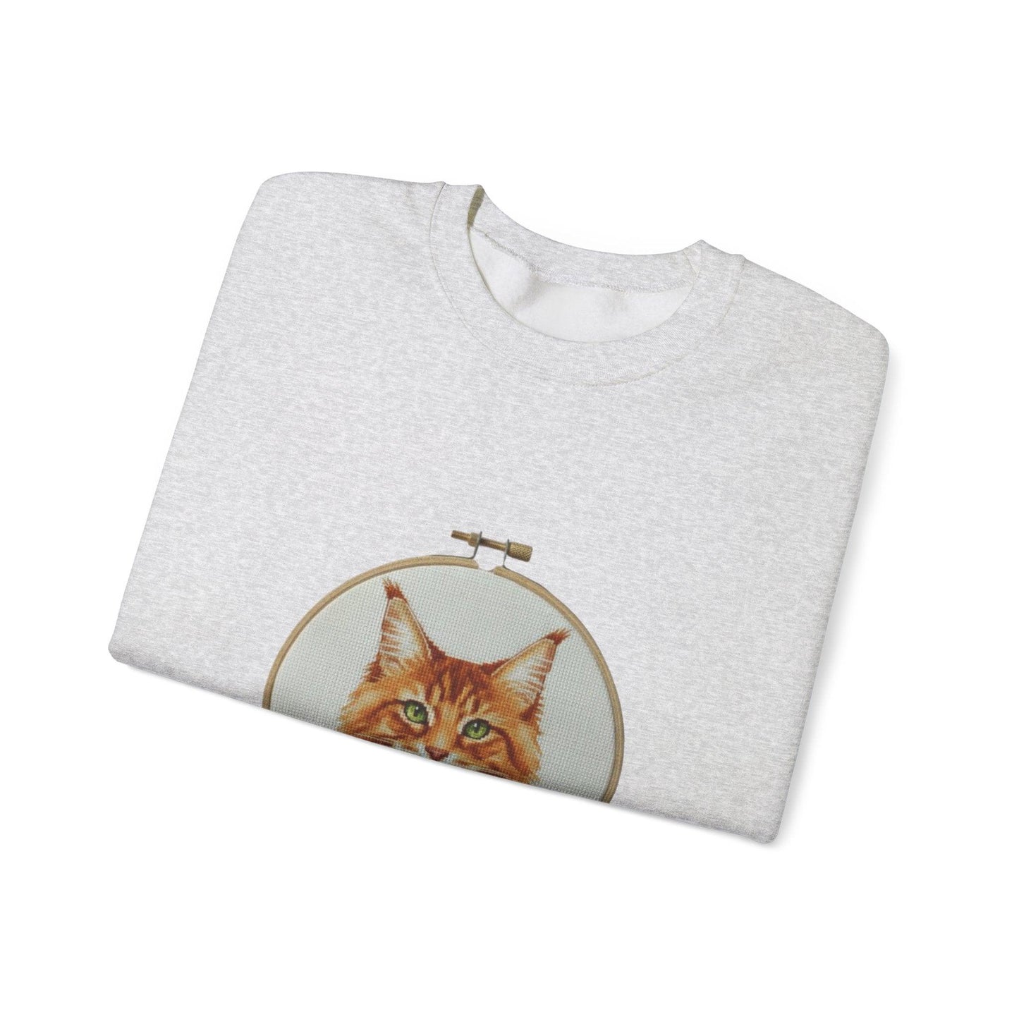 Orange Tabby Cat Sweatshirt, Cat Mom Gift, Cross Stitch Cat Portrait, Embroidery Hoop Floral Crewneck