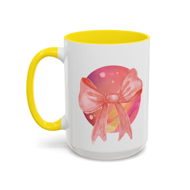 Pink/Yellow Planet Wrapped In A Bow Accent Coffee Mug