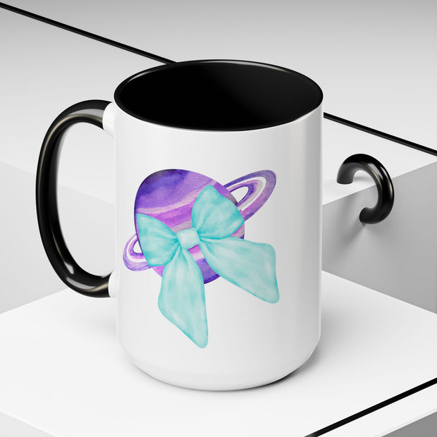Purple Saturn Wrapped In A Bow Accent Coffee Mug