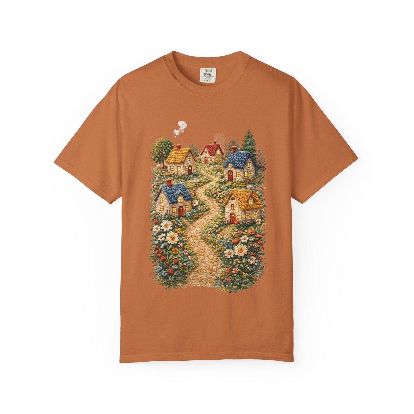 Cottage Garden Path T-shirt | Floral Village Illustration