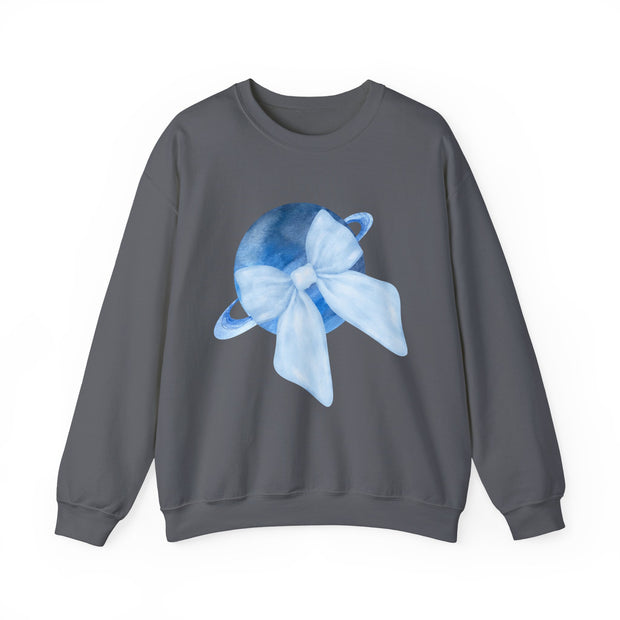 Blue Saturn Wrapped In A Blue Bow Unisex Crewneck Sweatshirt