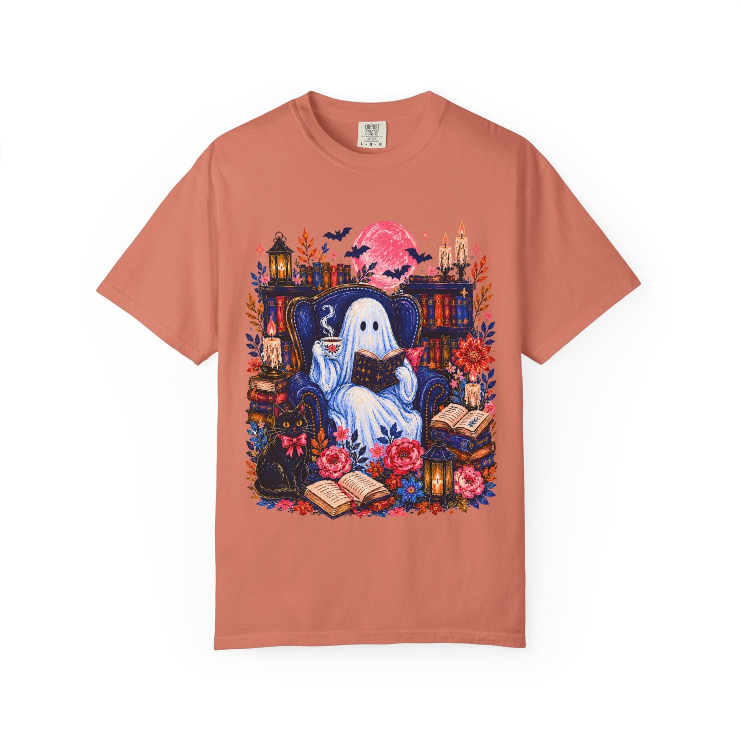 Cozy Reading Ghost T-Shirt | Bookish Halloween Illustration