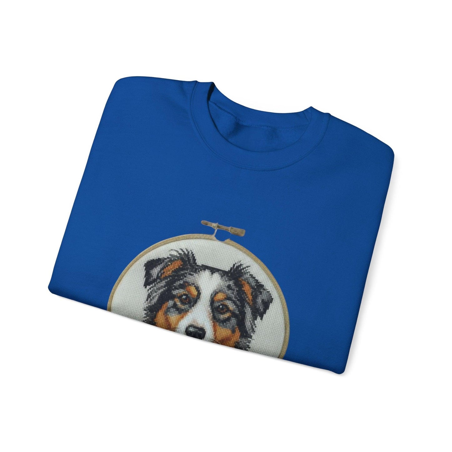 Australian Shepherd Sweatshirt, Aussie Dog Mom Gift, Embroidery Hoop Portrait, Cross Stitch Dog Crewneck