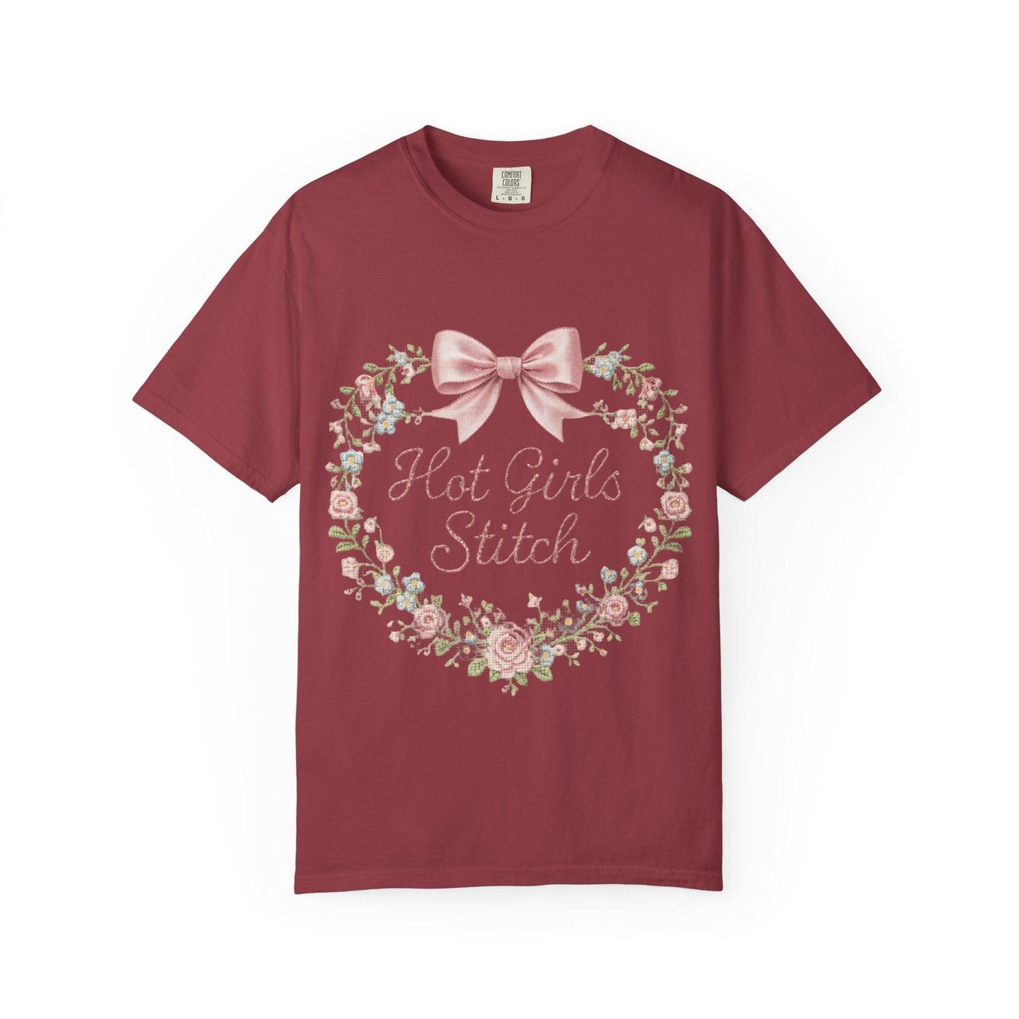 Floral Heart Wreath with Bow T-Shirt | Hot Girls Stitch