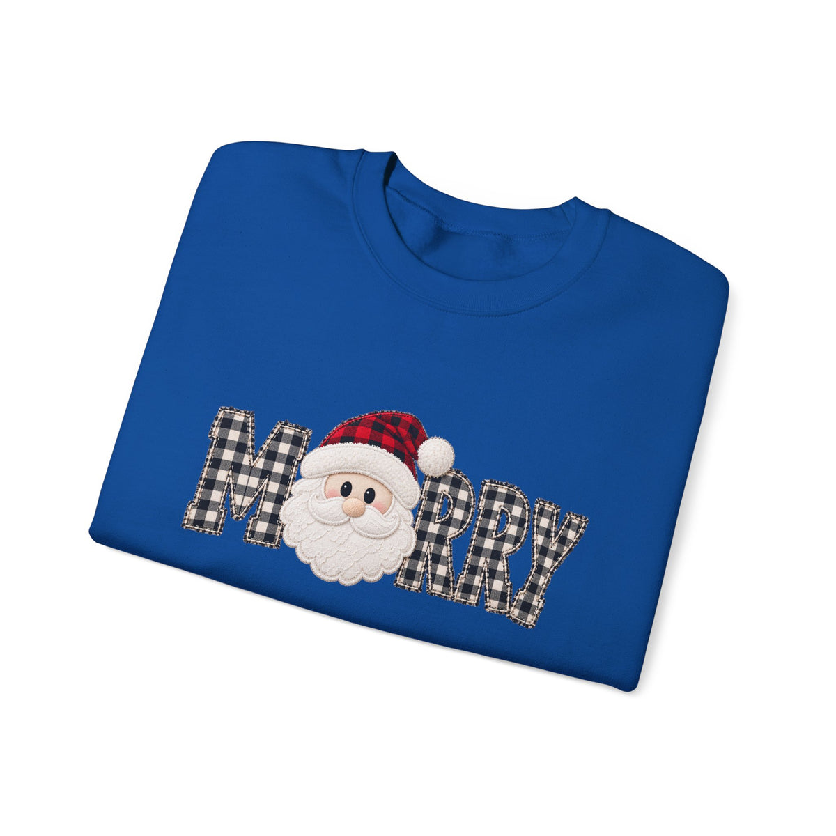 Merry Christmas Sweatshirt, Santa Christmas Crewneck, Plaid Holiday Sweater, Cute Santa Shirt, Cozy Christmas Gift for Her