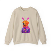 Golden Retriever in Festive Sweater Sweatshirt | Reindeer Antlers Holiday Dog